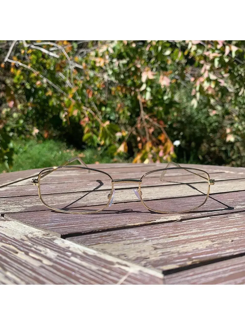 Vintage 2000s style unique Slim Gold Trim Clear Lenses Glasses. Glasses are